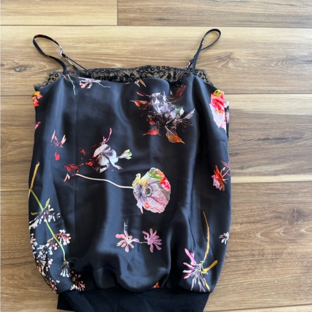 Victoria’s Secret Black Floral Satin Cowl Neck Bodysuit Size XS